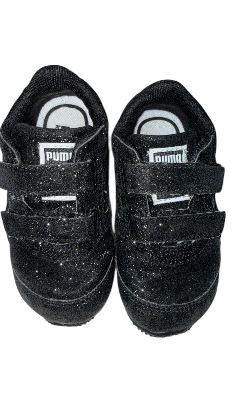 PUMA Steeple Glitz Baby Sneakers Black Glitter Hook Loop Shoes size 5C